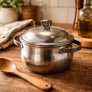 Vtg Monterey Carefree Stainless Steel Lidded Pot Japan MCM Small Saucepan 5"‎